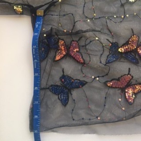 Shein black mesh crop top, sz 4xL, sequin butterflies - Picture 2 of 4